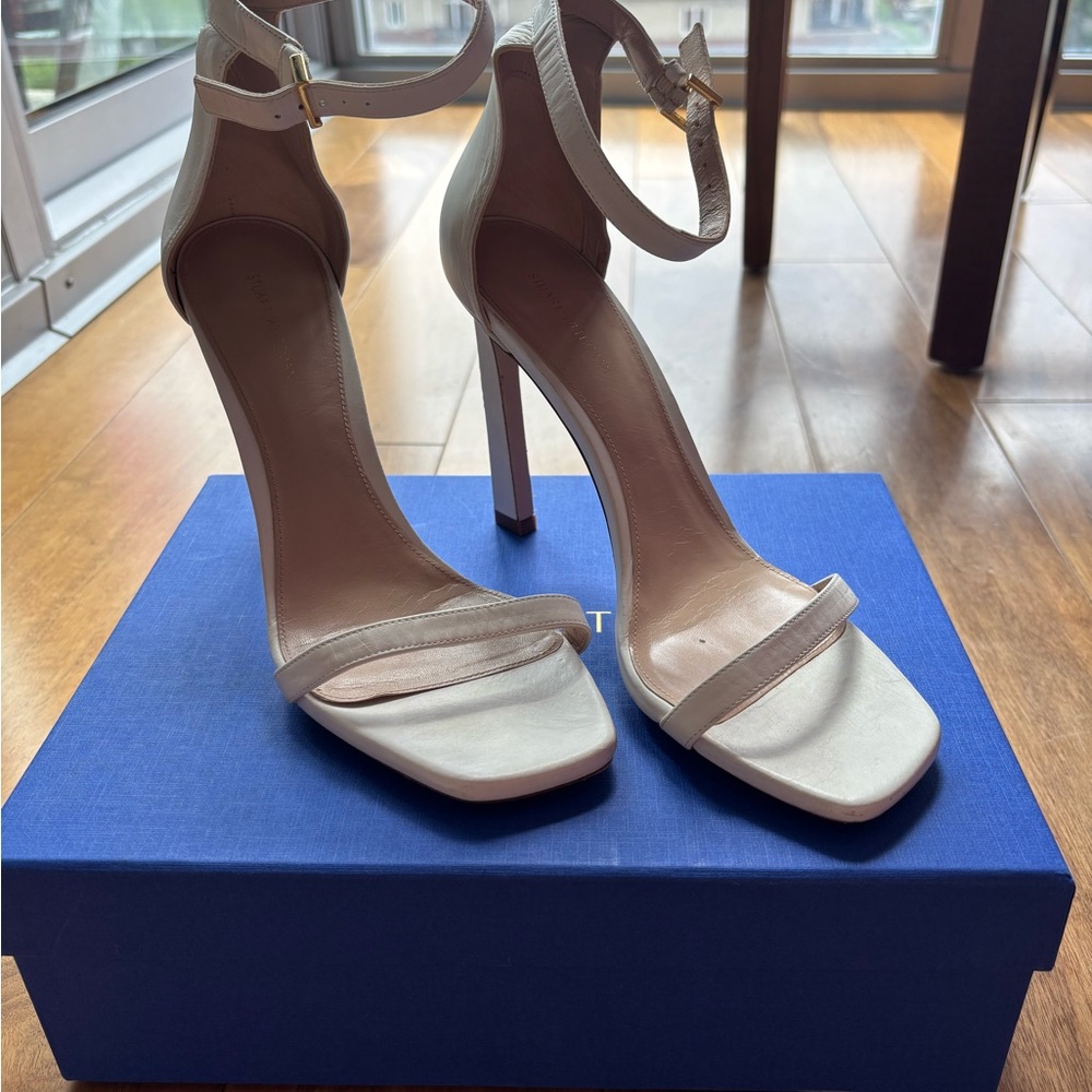 Stuart Weitzman White Heels with Ankle Strap